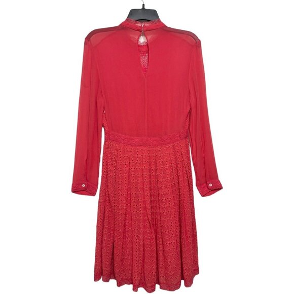 ALLSAINTS Lilith Eyelet A-Line Mini Dress in Coral Red Size 4 - Picture 8 of 12
